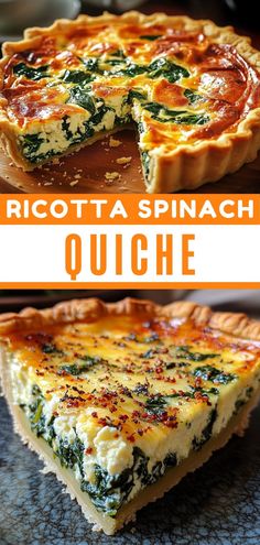 Ricotta Spinach Quiche Spinach Ricotta Bake, Spinach Quiche Recipes Easy, Riccota Cheese Recipe Easy, Spinach Breakfast Recipes, Healthy Quiche Recipes, Spinach Ricotta Quiche, Best Quiche Recipe Ever, Crustless Quiche Recipes, Spinach And Cheese Quiche