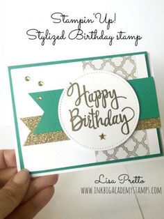 someone holding up a happy birthday card with the words stampin'up on it