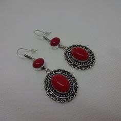 Stunning "Red Coral" Handmade Sterling Dangle Earrings #414 All Of My Jewelry Is Handmade By Me In My Smoke & Pet Free Home!!!!!! Please Note That Every Item Purchased Comes In A Drawstring Organza Bag For Easy Gift Giving!!! Please Note That I Will Consider Any Reasonable Offer On My Jewelry!!!!!!!!!! Please Let Me Know If You Have Any Further Questions. Thanks For Stopping By And Have A Terrific Day!!! Red Bohemian Sterling Silver Earrings, Traditional Red Sterling Silver Earrings, Traditional Oval Red Earrings, Red Sterling Silver Dangle Jewelry, Traditional Red Oval Earrings, Red Sterling Silver Drop Earrings, Handmade Red Sterling Silver Earrings, Classic Red Nickel-free Earrings, Elegant Handmade Red Earrings