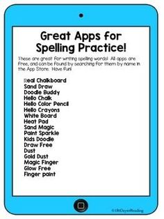 an ipad with the words great apps for spelling practice