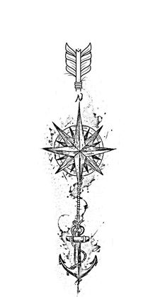 an anchor and compass tattoo design