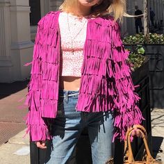 So Perfection Fringe Coat, Fringe Coats, Suede Fringe, Pink Suede, Vintage Pink, Pink Purple, Pink Ladies, Jackets For Women, Jackets & Coats