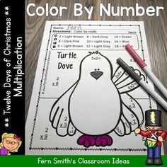 a penguin themed color by number worksheet for students