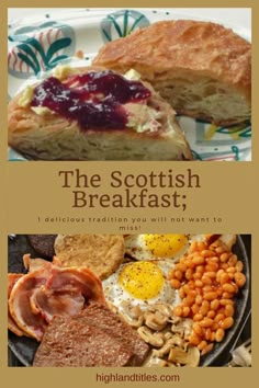 the scottish breakfast is shown on a plate