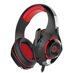 the red and black gaming headset is shown