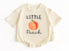 Little Peach T Shirt Bubble Romper, Baby Bodysuit, Baby Girl Outfit, Peach Birthday, Peach Baby Shower, Baby Gift, Baby Shower Gift 💗  Welcome to The WildflowerbyMiley Etsy Shop!  This listing is for the bodysuit, sweatshirt or t-shirt only. All other items that are shown in our photos such as shoes, hats, beanies, blankets etc. are for photo staging purposes and are NOT INCLUDED in the sale. DESCRIPTION:  This baby and children's unisex essential fits like a well-loved favorite. Super soft t-s Peach Birthday, Peach Baby Shower, Baby Girl Outfit, Orange Baby, Bubble Romper, Newborn Baby Gifts, Shower Baby, Baby Romper, Baby Shower Gift