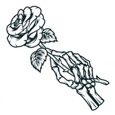 Skeleton Hand Holding Rose, Skeleton Hands Drawing, Quetzalcoatl Tattoo, Hand Holding Rose, Sanskrit Symbols, Hands Holding Flowers, Dragon Silhouette, Monochrome Style