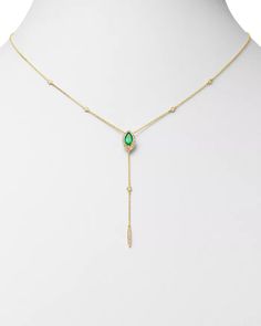 Bloomingdale's - Emerald & Diamond Lariat Necklace in 14k Yellow Gold, 16-18" - 100% Exclusive Fine Jewelry Yellow Gold Lariat Necklace, Yellow Gold Lariat Necklace With Diamond Accents, Timeless Yellow Gold Diamond Lariat Necklace, Gold-tone Lariat Necklace With Adjustable Length, Luxury Gold-tone Lariat Necklace With Adjustable Chain, Exclusive Jewelry, Lariat Necklace, Emerald Diamond, Layered Necklaces