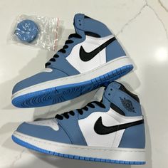 Nwt Youth 5.5 Tts Extra Laces Included Nike Air Jordans Shoes Blue, Nike Shoes Women Custom, Nike High Top Shoes Blue, Baby Blue Nike Shoes Air Jordans, Blue Black And White Nike Shoes, Air Jordens1 Blue, Nike Jordans Costom Blue 100$, Blue White Shoes, Dark Blue Shoes