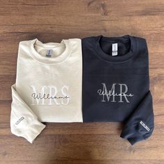 Custom Mrs. Embroidered Sweatshirt, Date on Sleeve, Hubby Wifey, Gift for Bride, Future Mrs. and Mr. Hoodie, Engagement Gift, Bride to Be - Etsy Groom Shirts, Honeymoon Shirts, Gifts For Fiance, Matching Sweatshirts, Gift For Bride, Future Mrs, Custom Sweatshirts, Mens Long Sleeve Tee, Embroidered Sweatshirt