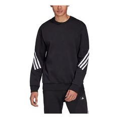 Men's Adidas FI Crew Stripe Splicing Sports Round Neck Pullover Black H46538 Adidas Three Stripes Sportswear Sweatshirt, Adidas Sportswear Sweatshirt With Ribbed Cuffs, Adidas Sportswear Sweatshirt, Adidas Three Stripes Sweatshirt Sportswear, Adidas Sportswear Sweatshirt With Three Stripes, Three Stripes Crew Neck Activewear For Sports Season, Adidas Sporty Sweatshirt With Three Stripes, Adidas Sweatshirt With Ribbed Cuffs For Sports, Sporty Adidas Sweatshirt With Three Stripes