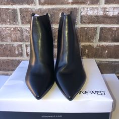 Nine West Pointed Toe Ankle Boot (Size 9w) Perfect For Fall Outfits Stiletto Heel Zipper On Side Smoke And Pet Free Home New In Box Ankle-high Boots With Wrapped Heel For Night Out, Pointed Toe Boots With Wrapped Heel For Night Out, Medium Width High Heel Faux Leather Booties, Medium Width Synthetic Heeled Boots With Pointed Toe, High Heel Boots With Wrapped Heel, Medium Width, Pointed Toe Boots With Wrapped Heel Medium Width, Wrapped Heel Ankle Boots For Night Out, Pointed Toe Faux Leather Booties Medium Width, Heeled Ankle Boots With 4-inch Heel