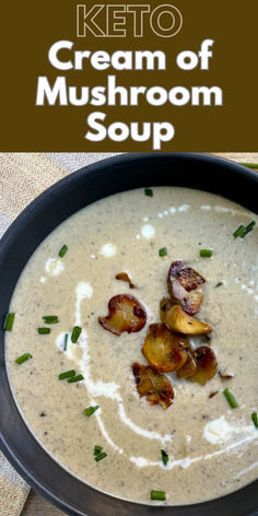 keto cream of mushroom soup with golden mushrooms on top Homemade Cream Of Mushroom Soup, Homemade Cream Of Mushroom, Mushroom Soup Recipe, Creamy Mushroom Soup, Favorite Casseroles, Mushroom Soup Recipes, Cream Of Mushroom Soup, Weeknight Dinner Recipes Easy, Cream Of Mushroom