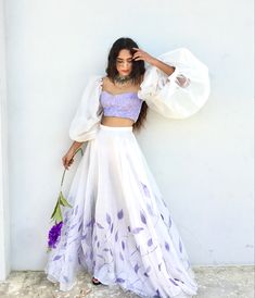 Lilac Indian Outfit, Hand Painted Lehenga, Painted Lehenga, Shadi Outfits, Lavender Lehenga, Wedding Outfits For Women, Indian Bridesmaids, Haldi Outfits