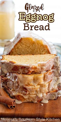 Eggnog Bread Recipe, Eggnog Bread, Eggnog Dessert, Eggnog Cake, Brunch Dessert, Homemade Eggnog, Easy Holiday Desserts, Christmas Bread, Poke Cake Recipes