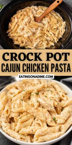 crock pot cajun chicken pasta in a white bowl