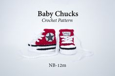 baby chucks crochet booties are shown in red and white