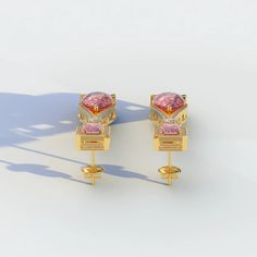 Expertly crafted and certified, these Canary Pink Color Pear & Emerald Diamond Drop Earrings feature a stunning Fancy Halo Setting. Made with lab-grown diamonds, these designer earrings are available in 10k, 14k, 18k, and Platinum, with 1, 2, or 3 carat center stones for a truly luxurious look. Formal Pink Heart Cut Earrings, Formal Pink Heart-cut Earrings, Pink Heart Cut Earrings For Formal Occasions, Luxury Bridal Earrings With Prong Setting, Elegant Diamond Marker Earrings For Gift, Elegant Earrings With Diamond Markers As Gift, Pink Gold Jewelry With Halo Design As A Gift, Pink Fusion Jewelry For Formal Occasions, Pink Fusion Style Formal Earrings