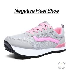 Women's Orthopedic Shoes Negative Heel Walking Shoes Correction Of Pelvic Tilt Comfortable And Light For Work Hiking Humpback Walking The Design Of The Negative Heel Shoes Is That The Forefoot Is High And The Heel Is Low, Which Makes The Center Of Gravity Move Back When Walking Or Standing, Which Helps To Regulate The Lumbar Spine And Assist In Body Correction. It Is A Physical Exercise. Color: Gray&Pink Size:38 Wearing Style: Front Tie Sole: Polyurethane + Air Cushion Bottom Occasion:Casual,Wal Pink Casual Walking Shoes With Rubber Sole, Casual Pink Walking Shoes With Rubber Sole, Casual Pink Walking Shoes With Round Toe, Casual High-top Pink Walking Shoes, Casual Pink High-top Walking Shoes, Sporty Pink Synthetic Walking Shoes, Pink Breathable Slip-on Walking Shoes, Comfortable Pink Synthetic Walking Shoes, Pink Synthetic Closed Toe Sneakers