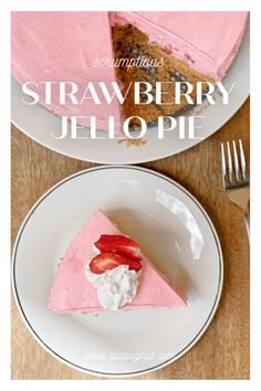 a strawberry jello pie on a white plate