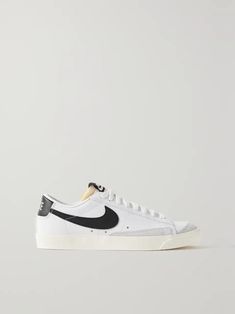 NIKE Blazer Low '77 SE suede-trimmed leather sneakers | NET-A-PORTER Retro Leather Sneakers For Everyday, Nike Classic Everyday Sneakers, Classic Nike Sneakers For Everyday, Nike Low-top Everyday Sneakers, Nike Low-top Sneakers For Everyday, Nike Blazer 77, Blazer 77, Nike Blazer Low 77, Nike Blazer Low