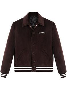 Sporty & Rich embroidered-logo Bomber Jacket  - Farfetch Casual Brown Outerwear With Ribbed Collar, Long Sleeve Varsity Jacket With Padded Collar For Streetwear, Brown Track Jacket For Fall Streetwear, Classic Brown Outerwear With Corduroy Collar, Brown Long Sleeve Outerwear For College, Casual Brown Outerwear With Baseball Collar, Long Sleeve Outerwear With Embroidered Logo For Fall, Cotton Track Jacket With Embroidered Logo For Fall, Classic Varsity Jacket With Ribbed Collar For Winter