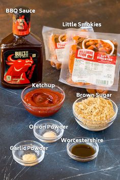 ingredients to make barbecue sauce on a counter top with labels labeled in english and chinese