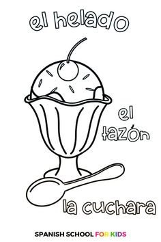 a coloring page with an ice cream sundae and the words el helado, el