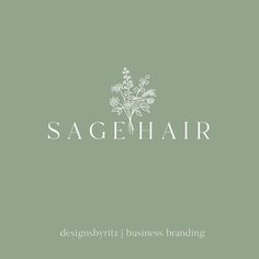 the logo for sagenhair is shown in white on a green background with flowers