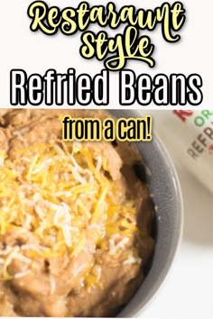 a bowl filled with refried beans and cheese