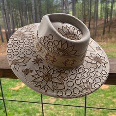 Customs Sunflower Burned Hat Wood Burn Hat, Decorative Hats, Hat Bands, Chicken Scratch, Virtual Closet, Hat Band, Mama Bear, Top Hat, Hat Crafts