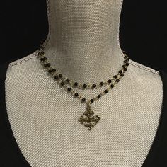 "❤️❤️❤️ On Sale 20% off and Free Shipping ❤️❤️❤️ Layered rosary chain necklace with bronze gothic cross pendant. Closes with a lobster claw clasp and 2\" extender chain. Made to order - single choker is 16\" or double choker has 16\" and 17\" strands. Other sizes available - please message me. You may order from several chain colors - cream, black, turquoise, sapphire blue, turquoise, sage green The pendant is an ornate Fleur de Lis cross. It is double sided and measures 30x28mm. Super dainty an Gothic Gold Cross Pendant Jewelry, Gothic Gold Jewelry With Adjustable Chain, Gold Gothic Jewelry With Adjustable Chain, Gothic Gold Necklace With Adjustable Chain, Gothic Gold Pendant Necklace, Gothic Gold Chain Jewelry, Gothic Gold Necklace With Clavicle Chain, Black Gothic Brass Necklace, Gothic Black Brass Necklace