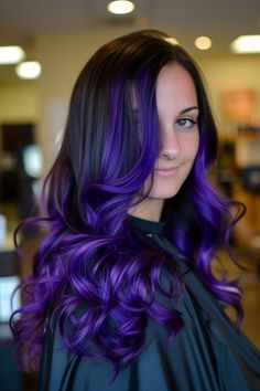 Purple Hair Ombre, Deep Violet Hair, Purple Hair Inspiration, Vibrant Purple Hair, Purple Hair Color Ideas, Purple Hair Color, Purple Ombre Hair, Blue Ombre Hair, Vivid Hair Color