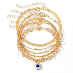 Embrace the mystical allure of our Blue Evil Eye Anklet Bracelet, a stunning accessory designed to add a touch of intrigue and style to your summer wardrobe. Crafted with precision from high-quality zinc alloy, this anklet features a delicate link chain adorned with a captivating blue evil eye charm. Its unique design not only enhances its aesthetic appeal but also offers a symbolic protection charm that’s been cherished in cultures worldwide. Key Features Material: Durable zinc alloy for longevity and shine Chain Type: Elegant link chain that comfortably fits around your ankle Clasp Type: Secure lobster-claw clasp for easy wear and removal Design: Geometric pattern featuring the iconic blue evil eye Style: Punk-inspired aesthetic that's bold and fashionable Seasonal Versatility: Perfect f Adjustable Alloy Anklets For Gift, Adjustable Alloy Anklet As Gift, Adjustable Alloy Anklets For Party, Trendy Alloy Beach Jewelry, Adjustable Blue Chain Bracelet For Party, Elegant Blue Metal Chain Bracelet, Metal Charm Bracelet For Beach, Blue Metal Bracelets For Beach, Adjustable Blue Metal Chain Bracelet