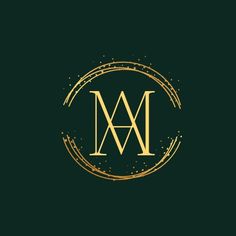 the letter m is inscribed in a circle with gold sparkles on a black background