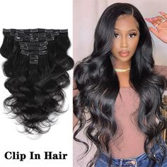 Clip In Hair Extensions Human Hair Brazilian Body Wave Clip In 8 Pcs/Set Natural Black Color Clip Ins Remy Hair 8-26 Inch 120G Texture:: Body Wave Texture: Body Wave Suitable Dying Colors: Darker Color Only Shipping Time:: Fast Shipping within 24 Hours Received Within 3-7 Working days. Material Grade: Remy Hair Items per Package: 8pcs/set Human Hair Type: Brazilian Hair Guarantee:: 15 Days Easy To Return Exclusive Service:: Drop Shipping Logo Label and Pack Designed Color:: Natural Black Color T Wavy Hair Extensions, Jet Black Hair, Natural Hair Extensions, Afrikaanse Mode, Brazilian Body Wave, Remy Human Hair Extensions, Clip In Hair, Head Hair, Hair Quality