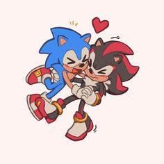 two cartoon characters hugging each other in front of a heart shaped background with the words sonic and