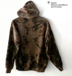 NEW ONE OF A KIND custom designed Black with Brown/Rust/Gray Unisex (Men's) Medium Hoodie with splashes and accents. This Hoodie is machine washable pre washed, and 50% cotton/50% Polyester. . GILDAN Heavy Blend Fleece Sweatshirt 8oz. SIZE: Unisex (Men's) MEDIUM Hoodie According to GILDAN Approx. Chest 21- 22 inches, Body Length 26- 27 inches and Sleeve Length approx. 33-34 inches PLEASE SEE STYLE ON'S OTHER ITEMS AT: http://www.etsy.com/shop/Styleon I try is get the colors as close to actual. P Acid Wash Hoodie Sweatshirt For Fall, Acid Wash Grunge Hoodie For Fall, Hooded Bleached Sweatshirt For Fall, Acid Wash Hoodie With Crew Neck For Fall, Bleached Hoodie For Fall Streetwear, Acid Wash Bleached Hoodie For Fall, Acid Wash Crew Neck Hoodie For Fall, Winter Tie Dye Hoodie With Crew Neck, Crew Neck Tie Dye Hoodie For Winter