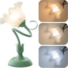 three different views of a flower lamp with multiple lighting effects on the same light source