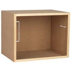 an open cardboard box with no doors on the front and bottom side, showing the inside