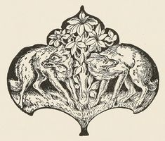 an image of two wolfs in the middle of a tree with flowers on it