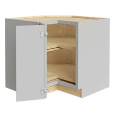 an open cabinet with no doors on it