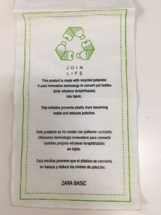 the label for zara basic is printed on a white background with green trimmings