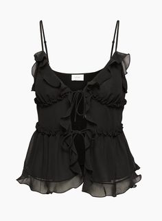 Amore Camisole 2024 Wishlist, Statement Bag, Chiffon Ruffle, Everyday Luxuries, Sheer Fabrics, Body Measurements, Recycled Materials, Custom Fit, New Black