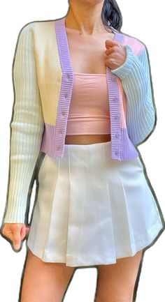 Casual Color Block Cotton Cardigan, Trendy White Color Block Cardigan, Spring Cotton Color Block Cardigan, Spring Color Block Cotton Cardigan, Spring Trendy Contrast Color Cardigan, White Color Block Cardigan For Layering, Spring Pink Color Block Cardigan, Spring Trendy Cardigan With Contrast Color, Spring Color Block Pink Cardigan