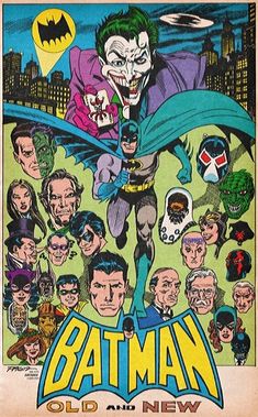 the cover to batman old and new, with an image of many different characters on it