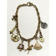 Vintage gold charm bracelet. Super cute charm bracelet well made. Hanging charms are flower with glass opal stone, Love meter with spinning arrow, ballerina, axes, charms, heart and flower charms. Super well made. JH45H. Cheap Bohemian Charm Bracelet With Lobster Clasp, Luxury Heirloom Bracelet With Vintage Charm, Hanging Charms, Vintage Charm Bracelet, Gold Charm Bracelet, Vintage Bracelet, Cute Charms, Opal Stone, Flower Charm