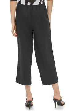 Kick back in summery style in lightweight linen pants cut to a warm-weather length. 100% linen Machine wash, tumble dry Imported Casual Black Wide-leg Capris, Black Summer Pants For Daywear, Casual Solid Color Linen Capris, Black Wide-leg Summer Capris, Black Relaxed Fit Wide Leg Capris, Black Relaxed Fit Ankle-length Capris, Black Wide Leg Relaxed Fit Capris, Black Pants For Spring Daywear, Casual Black Wide Leg Capris