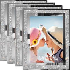 PRICES MAY VARY. - HD Glass picture Frames - The package comes with four 5x7 picture frames, which has a very pretty appearance with sliver edges and bling bling looking. The picture frames display 5x7 photos without mat, and the HD glass makes your photos look very clear. - Material Upgrade - 5x7 picture frames with sliver edges have stylish looking, and the backplane is more stable with upgraded materials - Easy to Use - 5 by 7 photo frame is easy to use，just put the photo into the glass frame Diamond Picture Frame, Bling Picture Frames, Picture Frames Display, Glass Photo Frames, 5x7 Picture Frames, Glass Picture Frames, Tabletop Picture Frames, Diamond Picture, Tabletop Display