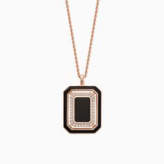 The Ecksand Geometric Black Enamel Necklace with Diamond Pavé shown with Natural VS2+/ F+ in 14k Rose Gold Luxury Medallion Necklace With Black Enamel, Luxury Black Enamel Medallion Necklace, Elegant Black Enamel Medallion Necklace, Elegant Medallion Necklace With Black Enamel, Necklace With Diamond, Types Of Diamonds, Enamel Necklaces, Recycled Gold, Rose Gold Diamonds